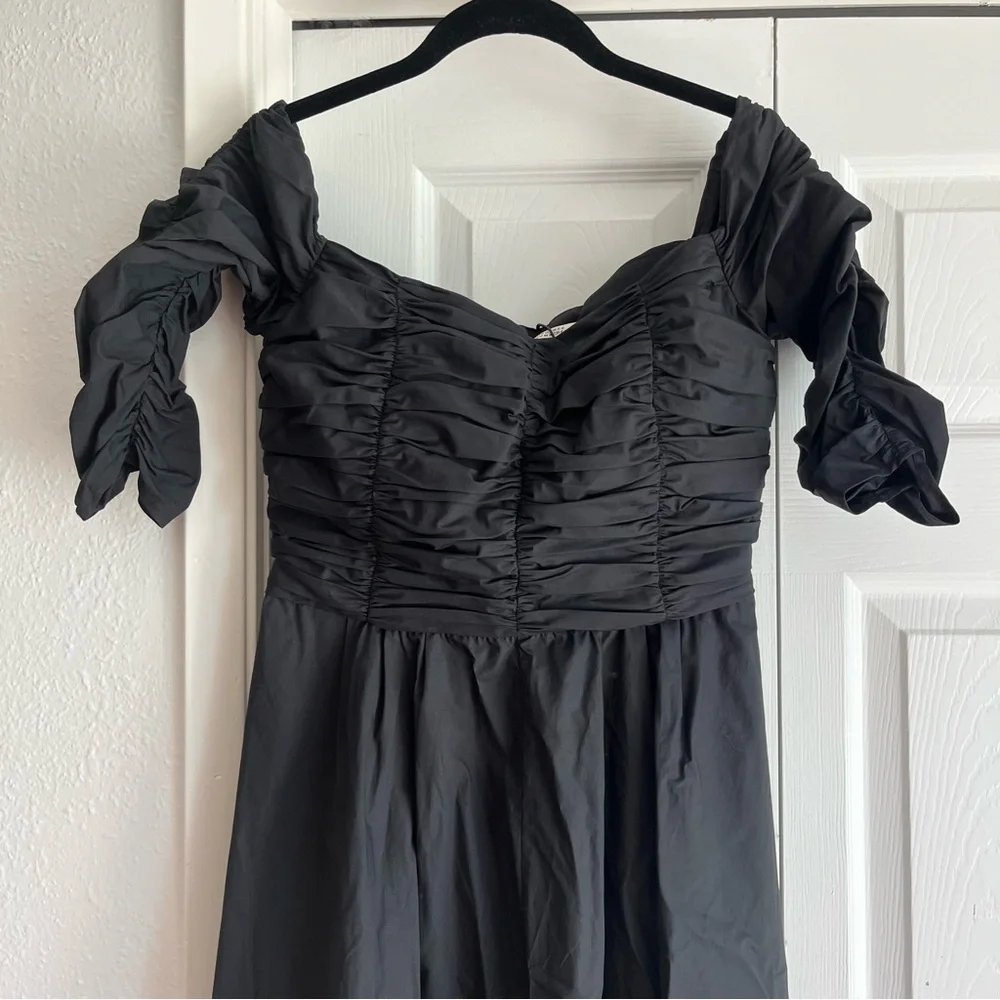 DOROTHEE SCHUMACHER poplin power midi off the shoulder dress in black